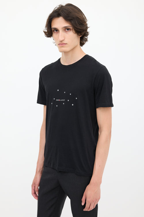 Saint Laurent Black 
Silver Star Logo Printed T-Shirt