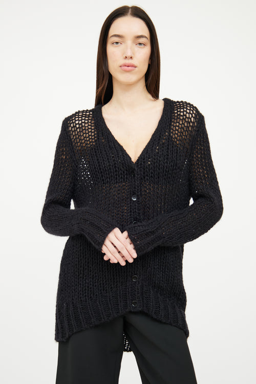 Saint Laurent 2015 Black Loose Knit Wool Blend Cardigan