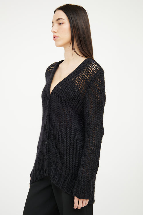 Saint Laurent 2015 Black Loose Knit Wool Blend Cardigan