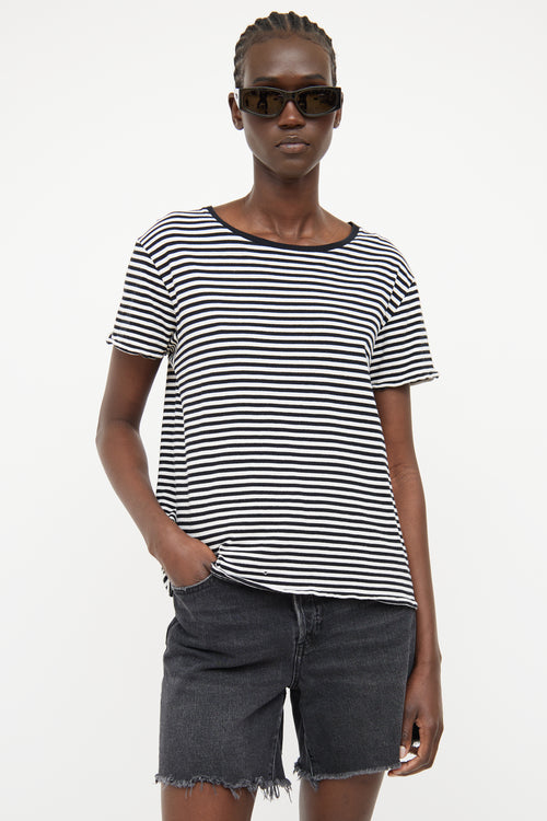 Saint Laurent Black 
White Stripe Short Sleeve T-shirt