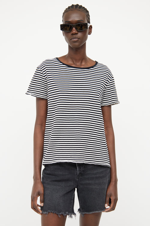 Saint Laurent Black 
White Stripe Short Sleeve T-shirt