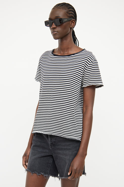 Saint Laurent Black 
White Stripe Short Sleeve T-shirt