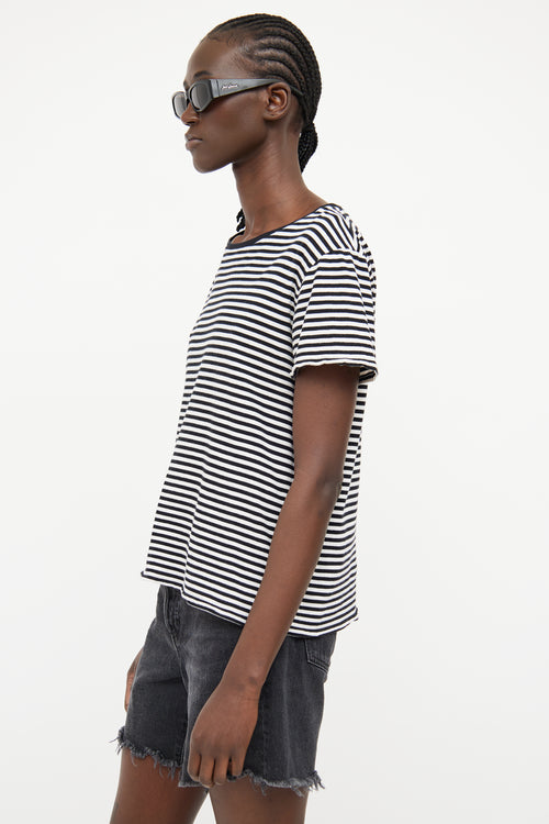 Saint Laurent Black 
White Stripe Short Sleeve T-shirt