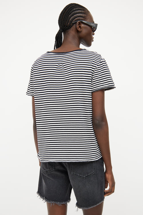 Saint Laurent Black 
White Stripe Short Sleeve T-shirt