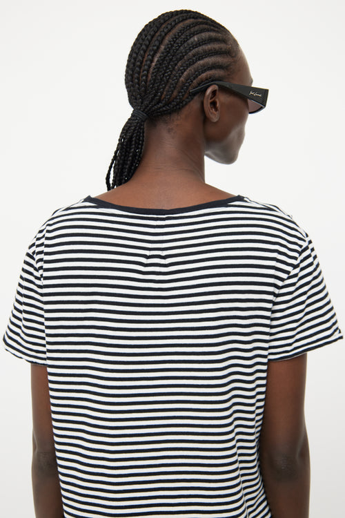 Saint Laurent Black 
White Stripe Short Sleeve T-shirt