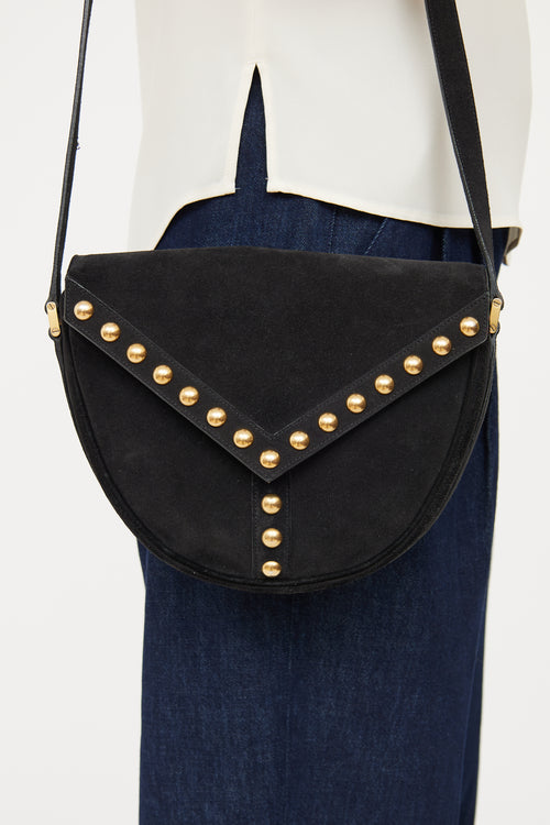 Saint Laurent Black Suede Y Studded Crossbody