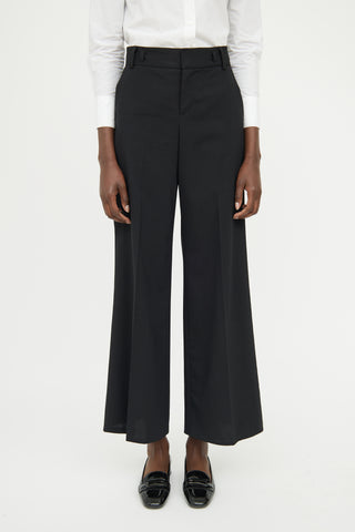 Saint Laurent Black Pleated Wide Leg Pant