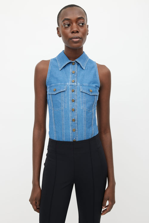 Saint Laurent Blue Denim Buttoned Bodysuit