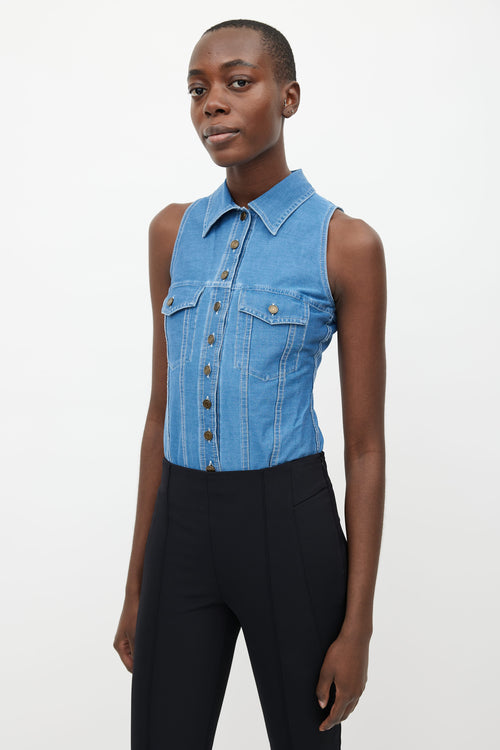 Saint Laurent Blue Denim Buttoned Bodysuit