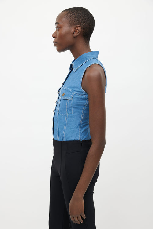 Saint Laurent Blue Denim Buttoned Bodysuit