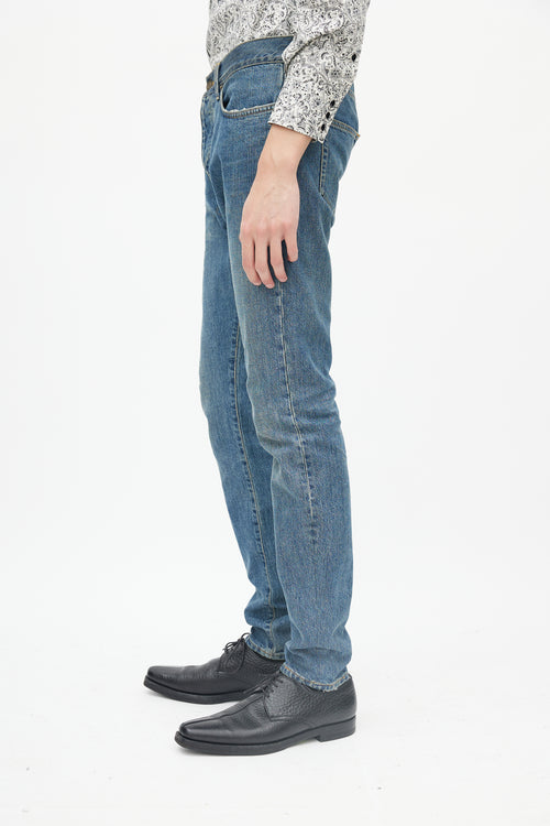 Saint Laurent Blue Denim Medium Wash Five Pocket Jeans