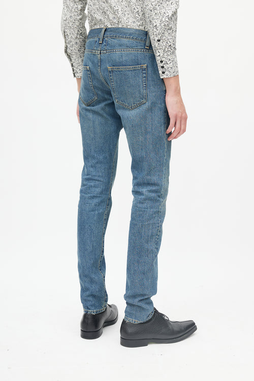 Saint Laurent Blue Denim Medium Wash Five Pocket Jeans