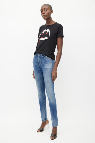 Saint Laurent Blue Mid Wash High Rise Slim Jeans