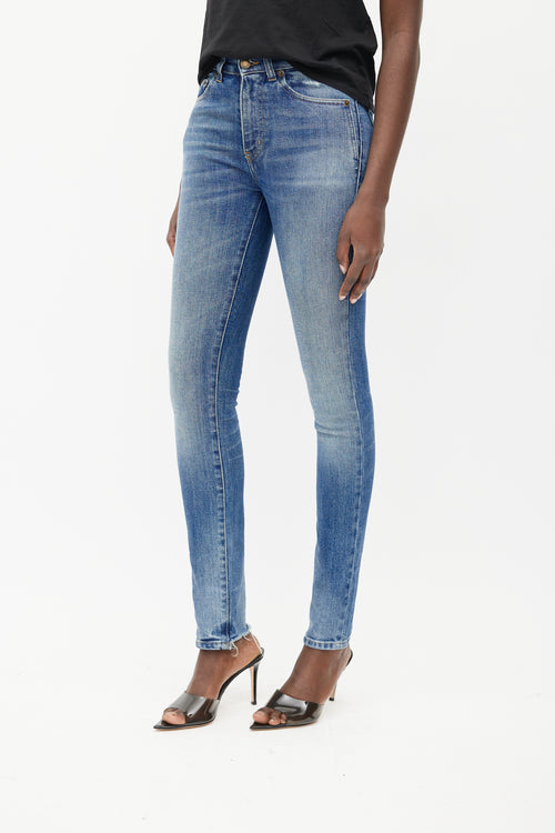 Saint Laurent Blue Mid Wash High Rise Slim Jeans