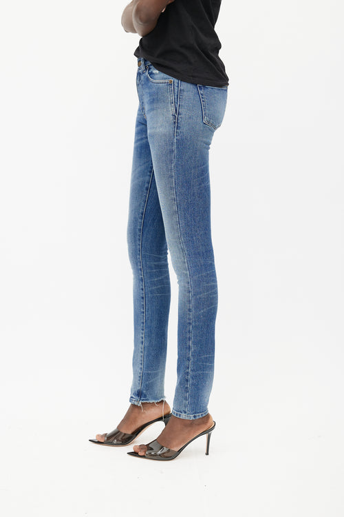 Saint Laurent Blue Mid Wash High Rise Slim Jeans