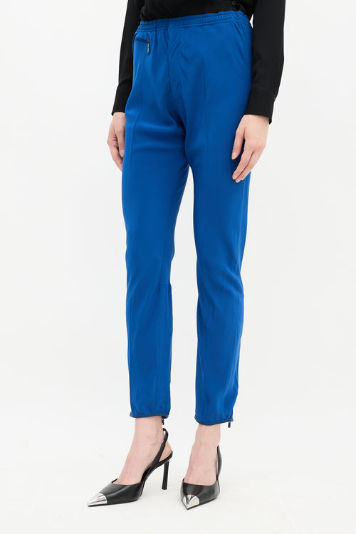 Saint Laurent Blue Silk Zip Pants