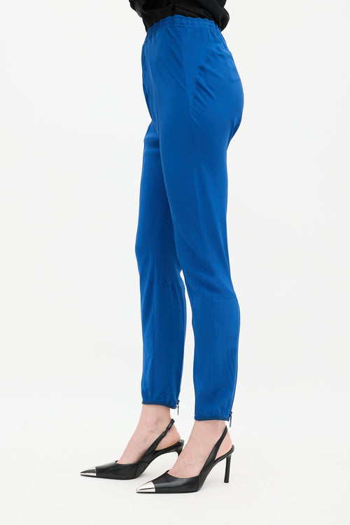 Saint Laurent Blue Silk Zip Pants