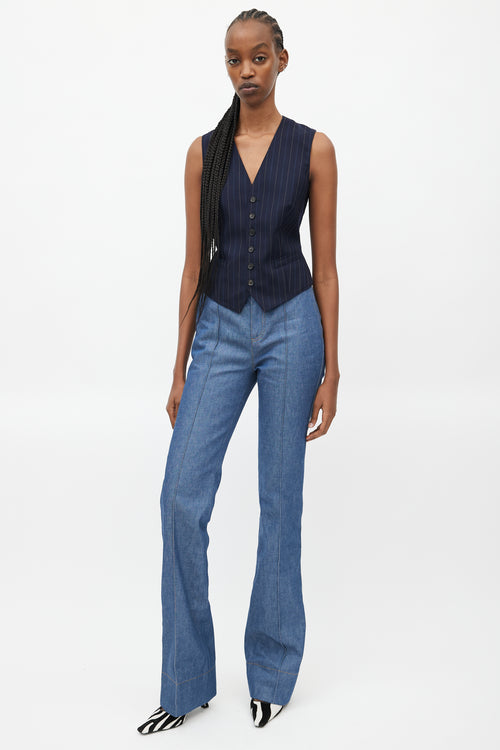 Saint Laurent Blue Straight Leg Pleated Denim Jeans