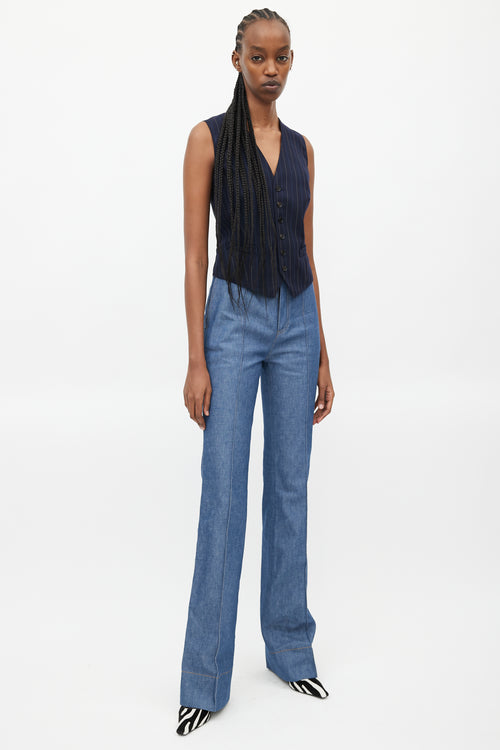 Saint Laurent Blue Straight Leg Pleated Denim Jeans