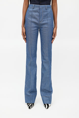 Saint Laurent Blue Straight Leg Pleated Denim Jeans