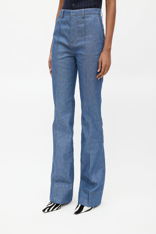 Saint Laurent Blue Straight Leg Pleated Denim Jeans