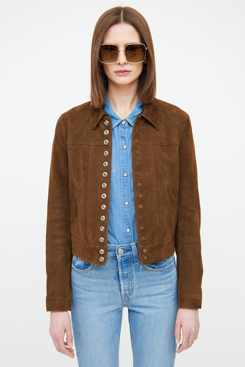 Saint Laurent Brown Suede Button Jacket