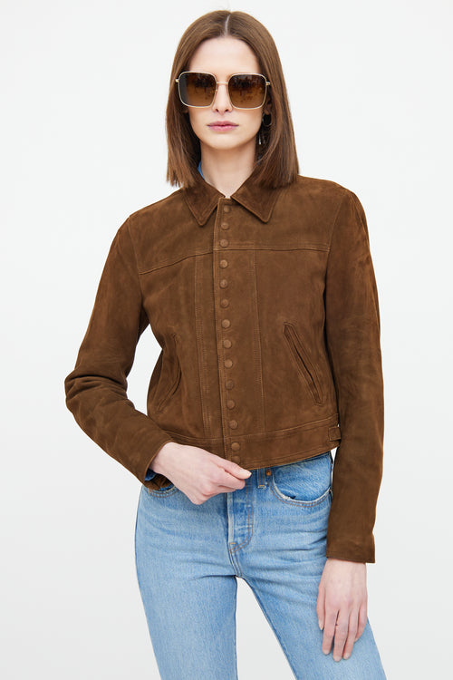 Saint Laurent Brown Suede Button Jacket