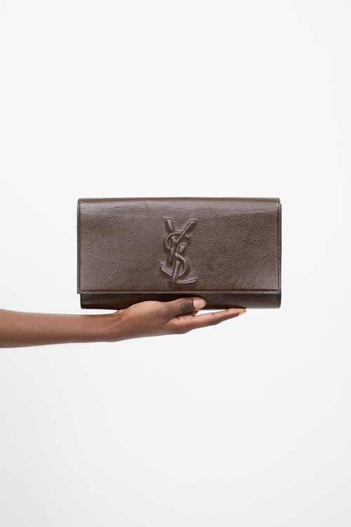 Saint Laurent Brown Belle De Jour Patent Clutch