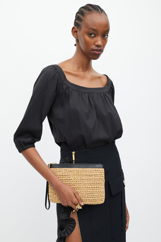 Saint Laurent Brown 
Black Raffia Logo Clutch