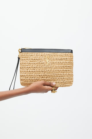 Saint Laurent Brown 
Black Raffia Logo Clutch