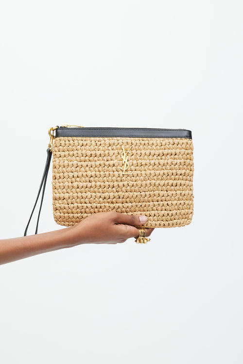 Saint Laurent Brown 
Black Raffia Logo Clutch