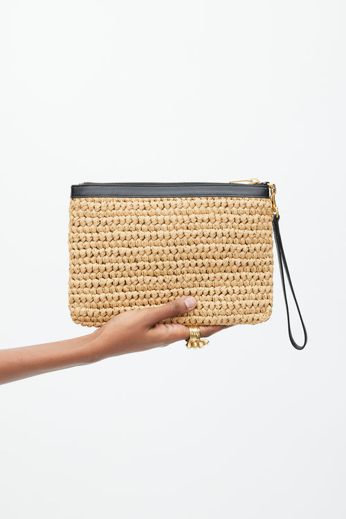 Saint Laurent Brown 
Black Raffia Logo Clutch