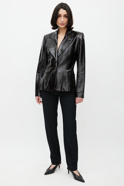 Saint Laurent Brown Embossed Patent Leather Blazer