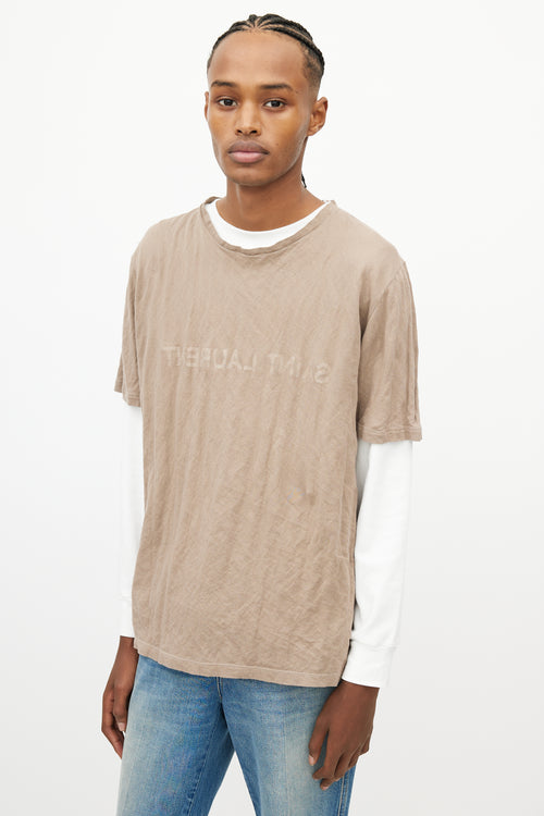 Saint Laurent Brown Faded Logo T-Shirt