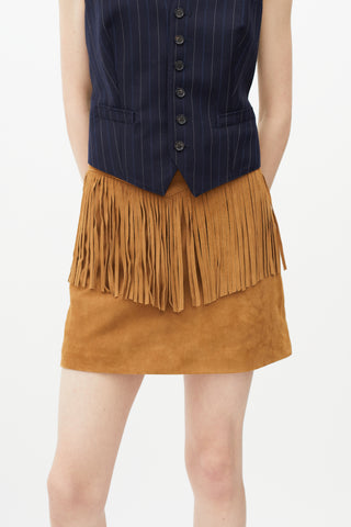 Saint Laurent Brown Suede Fringe Skirt