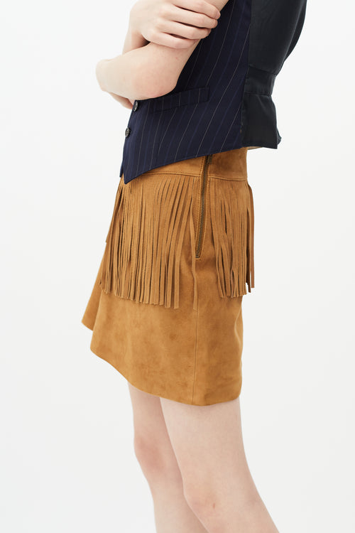 Saint Laurent Brown Suede Fringe Skirt