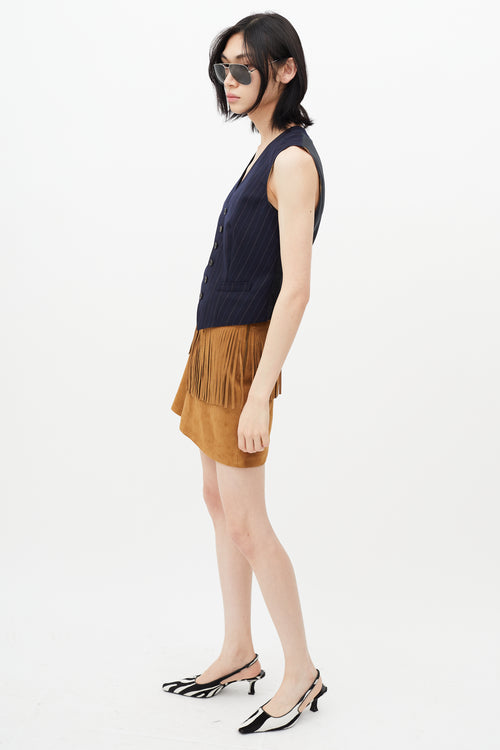 Saint Laurent Brown Suede Fringe Skirt