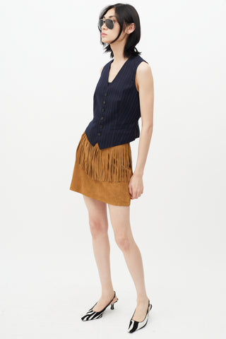 Saint Laurent Brown Suede Fringe Skirt