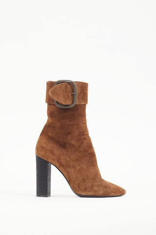 Saint Laurent Brown Suede Joplin Buckle Boot