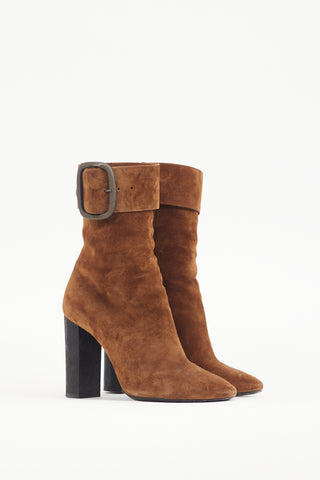 Saint Laurent Brown Suede Joplin Buckle Boot