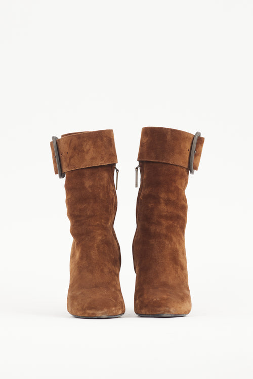 Saint Laurent Brown Suede Joplin Buckle Boot