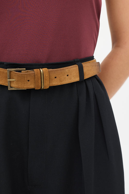 Saint Laurent Brown Suede Square Buckle Belt