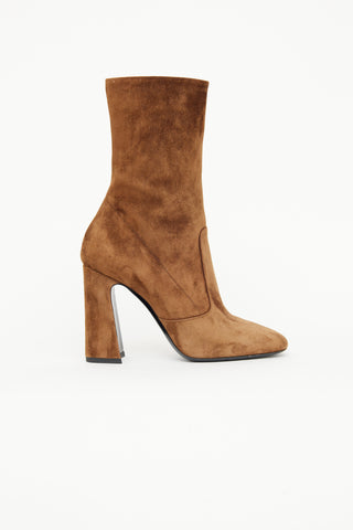 Saint Laurent Brown Suede Zip Booties