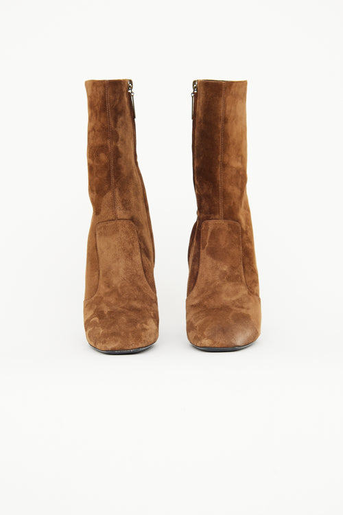 Saint Laurent Brown Suede Zip Booties