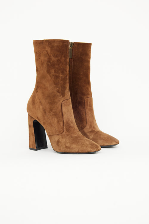 Saint Laurent Brown Suede Zip Booties