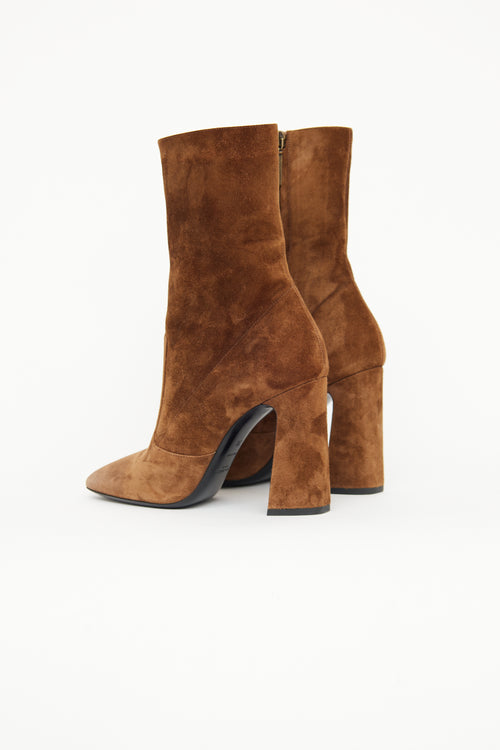 Saint Laurent Brown Suede Zip Booties