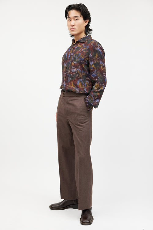 Saint Laurent Brown Wool Wide Leg Trouser