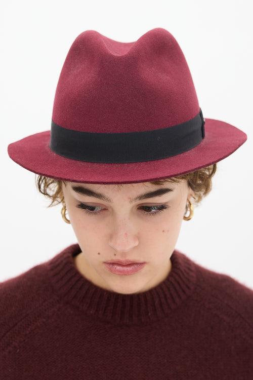 Saint Laurent Burgundy 
Black Felt Fedora Hat