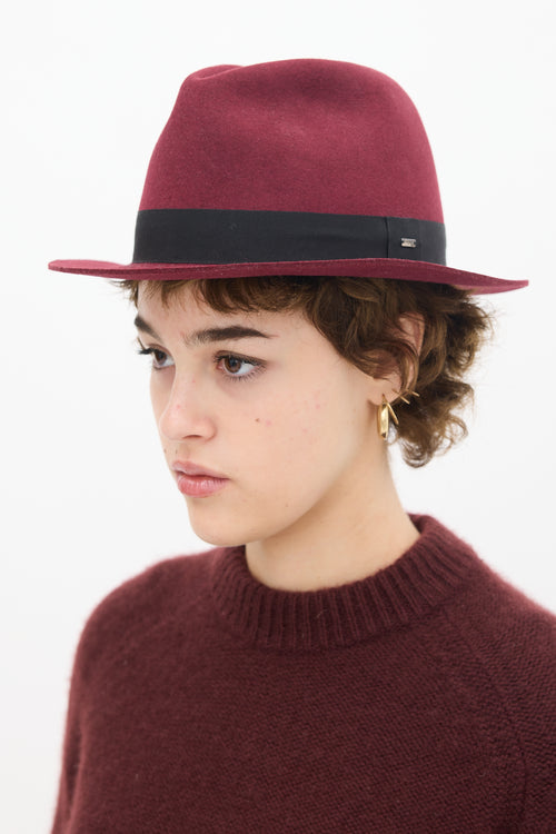 Saint Laurent Burgundy 
Black Felt Fedora Hat