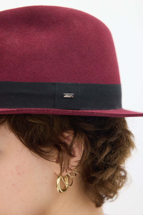 Saint Laurent Burgundy 
Black Felt Fedora Hat